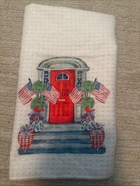 Red Door Decorative Kitchen Towel with Patriotic Accents